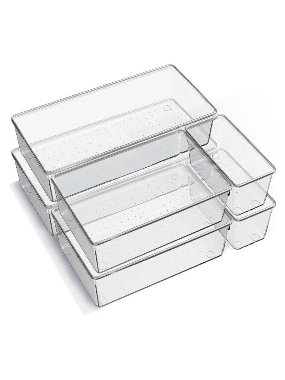 6 Pack Clear Plastic Drawer Organizer Trays Acrylic Non-Slip Storage Bins